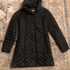 North Face knee length black down coat